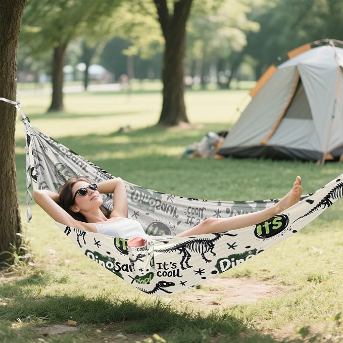 Camping Hammock Outdoor Hammocks for Outside Dinosaur Graffiti Beach Trees Portable Lightweight with Pockets Tree Straps Indoor