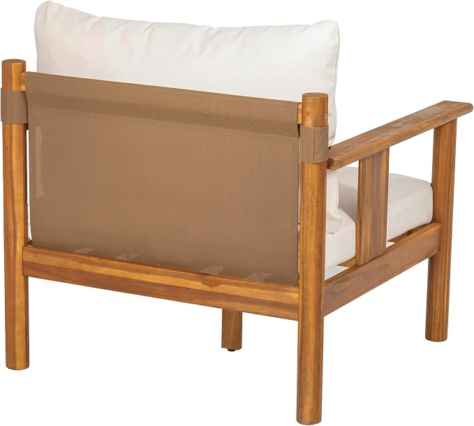 Christopher Knight Home Willy Acacia Wood Patio Furniture Set with Water-Repellent Cushion, 4 Piece Outdoor Acacia Wood Conversation Set, Outdoor Sectional Sofa Set with Coffee Table, Beige+Teak