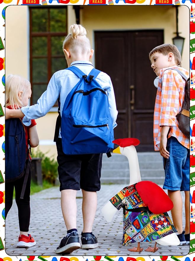 Outus Funny Back to School Porch Goose Outfits Includes Stationery Shirt, Washable Schoolbag and Hat First Day of School Classroom Goose Porch Clothing for Outdoor Garden Yard Patio Lawn Statue