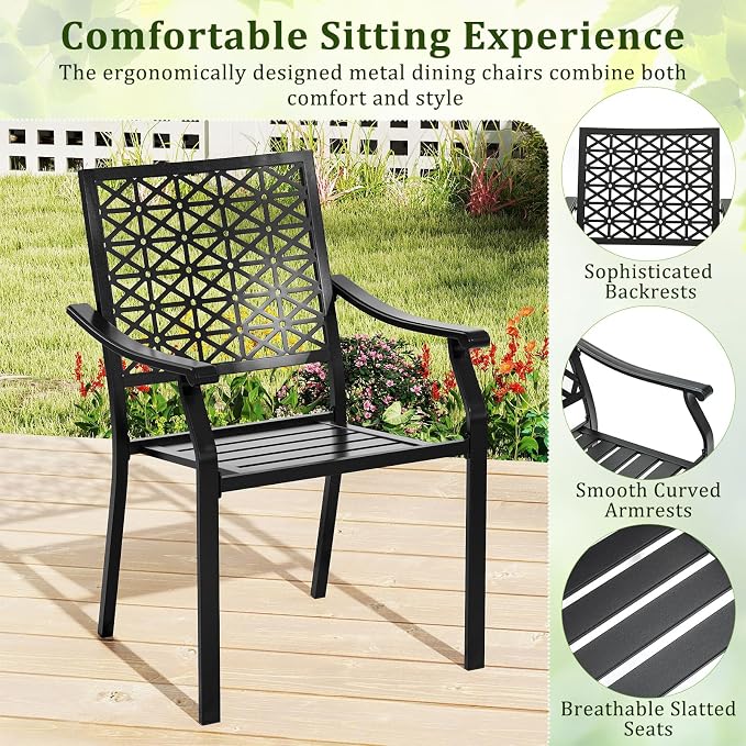 Tangkula 7 Pieces Outdoor Dining Set for 6 with Expandable Table, Patio Aluminum Rectangular Slatted Tabletop Table and Stackable Armchairs, for Deck, Garden, Backyard and Poolside