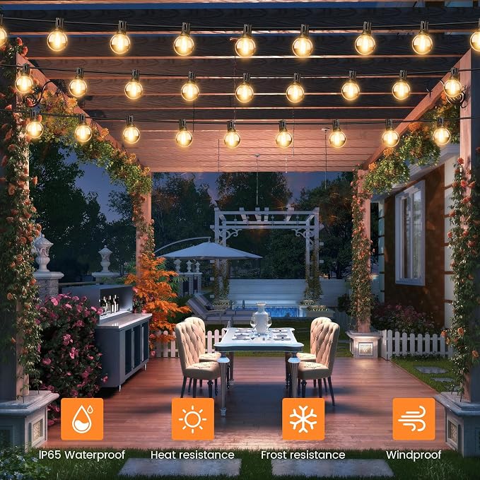 OHLUX 60FT Solar Globe String Lights Outdoor, Shatterproof Solar Patio Lights with Remote, 27 Dimmable LED Filament G40 Bulbs, 2200K Soft Warm White Edison Hanging Light for Outside Backyard Deck