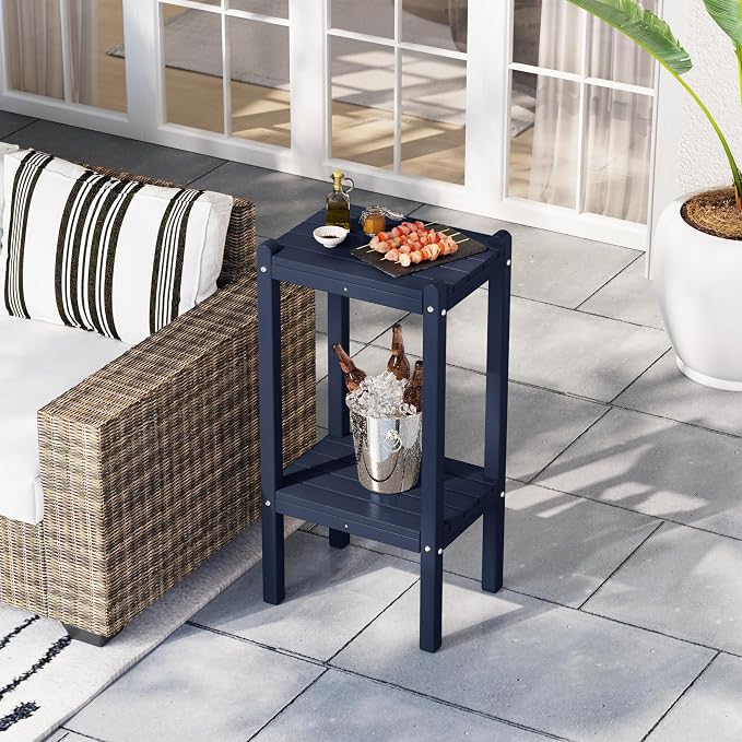 Costaelm Outdoor Side Table, 2-Tier Small Patio Coffee Tables for Outside, Outdoor End Tables for Patio, Adirondack Side Table for Outside, Outside Table for Pool, Porch, Garden, Navy Blue