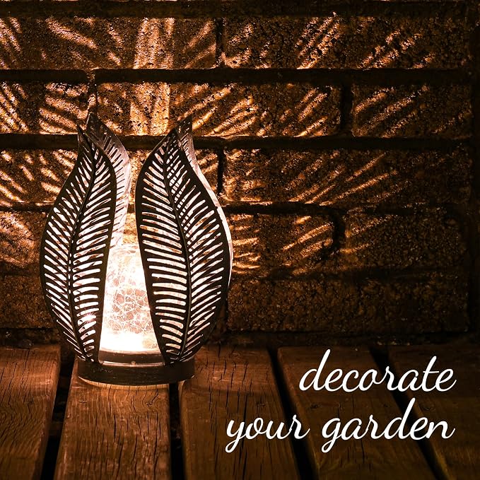 Solar Lights Outdoor Waterproof Garden Decor Crackle Glass Globe,Metal Yard Art Solar Outdoor Lights for Table Decor Porch,Patio Decorations.Gardening Gifts for Women/Mom