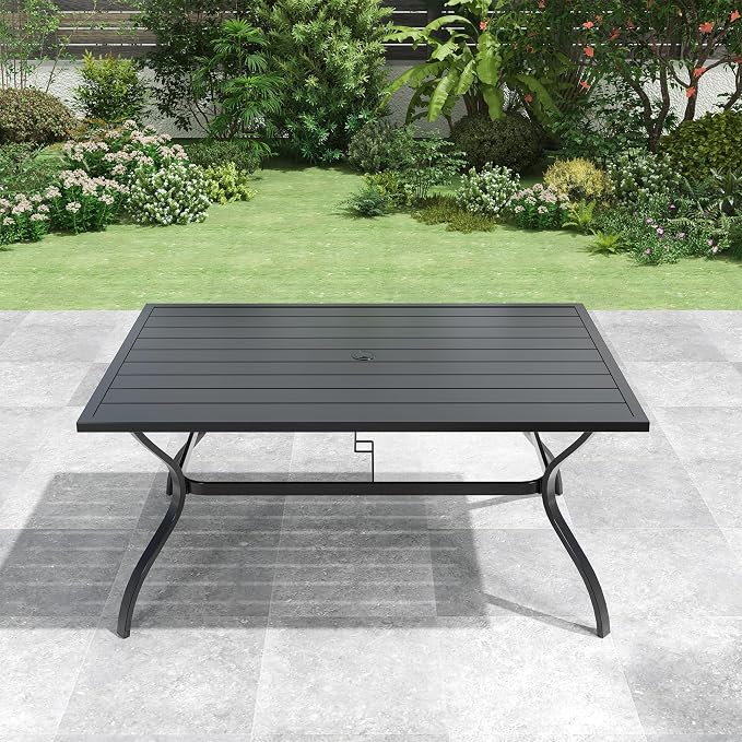Outdoor Patio Table,60"x 38" Rectangle Outside Dining Table with 1.6" Umbrella Hole for Poolside Backyard Lawn
