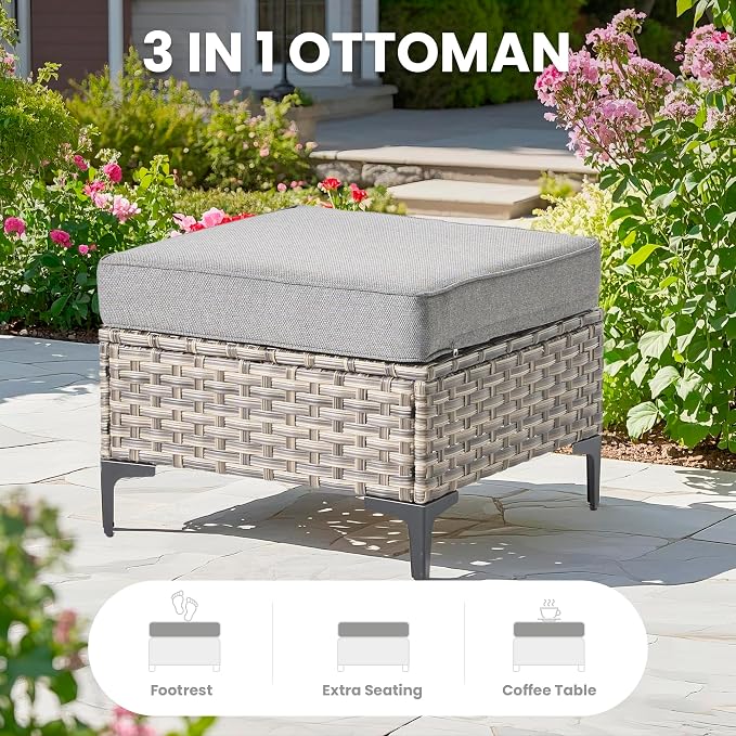 9 Pcs Patio Outdoor Furniture Set - All Weather Wicker Outdoor Sectional Sofa Couch with Swivel Fire Pit Table and Rocking Chairs e,Patio Rattan Conversation Set for Garden Deck Yard,Dark Grey