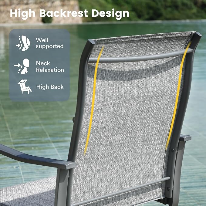 VICLLAX Patio Dining Set for 6, 7 Pieces Outdoor Furniture Includes 47.2" Round Patio Table with Umbrella Hole and 6 Outdoor Swivel Chairs for Lawn Garden, Grey Tabletop and Grey Fabric