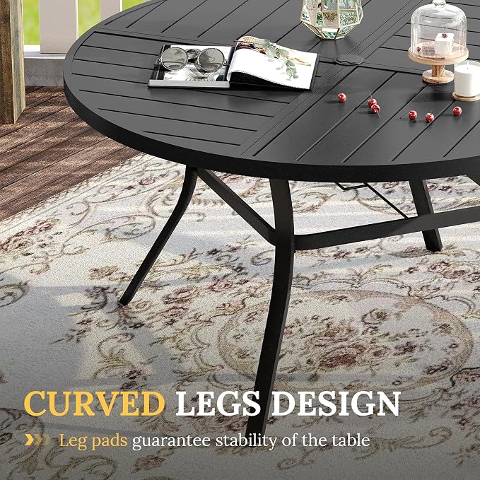 VICLLAX Round Patio Table with Adjustable Umbrella Hole for 6, All Weather 50" Metal Outdoor Dining Table for Lawn Garden, Black