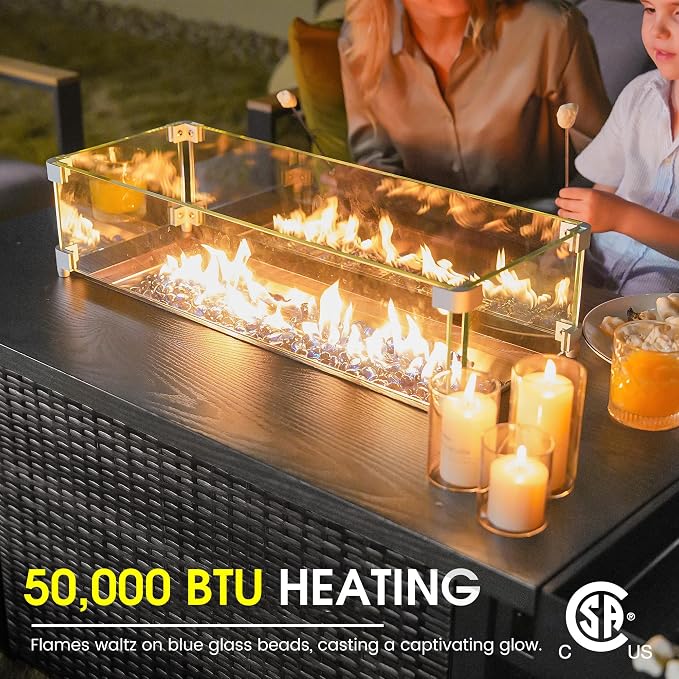 Sundale Outdoor Aluminum Patio Furniture Set, 4 Piece Outdoor Conversation Sets with Fire Pit and 6" Thick Olefin Cushions, All Weather Outdoor Sectional Set for Deck, Lawn, Yard
