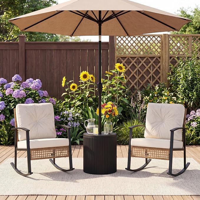 COSIEST Outdoor Side Table with Umbrella Hole,Patio Umbrella Stand Fits 1.5"-1.9" Pole,Durable Umbrella Side Table for Garden, Deck & Pool,Easy Assembly,Black