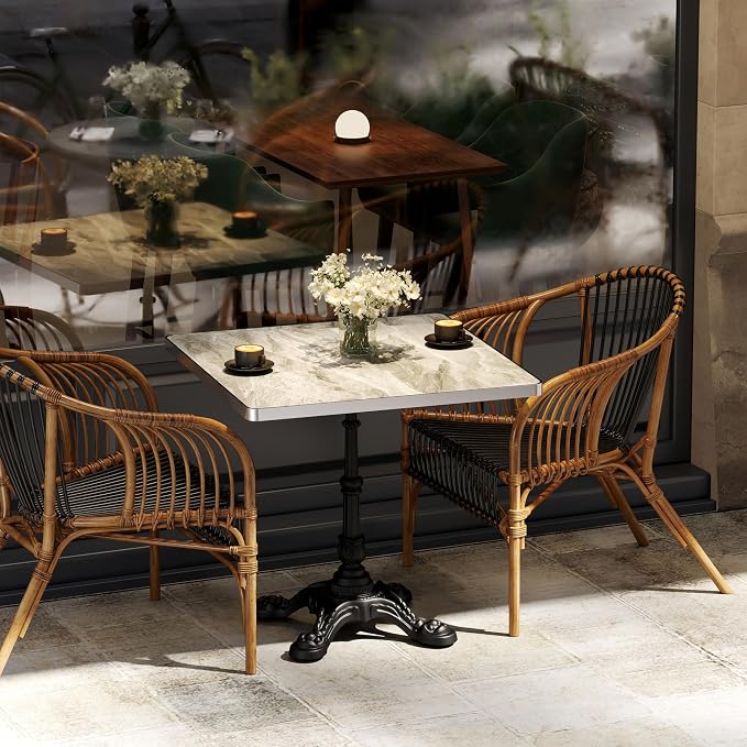 extrasleep 31.5" Bistro Table for Patio, Square Outdoor Dining Table with Cast Iron Style Pedestal Base, Tulip Table for 2-4 Person, Vintage Faux Marble Cafe Kitchen Table for Yard, Balcony, Garden