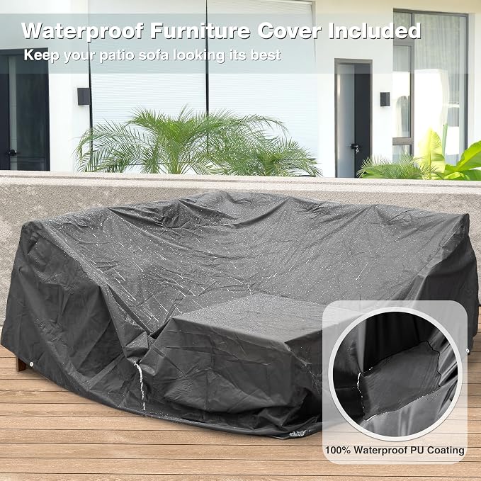 Outdoor Furniture Set, 6 Pieces Outdoor Patio Couch Sectional, L Shaped Metal Outdoor Patio Corner Sofa with 6” Thick Cushions, Outdoor Seating Conversation Set, Upgrade Beige