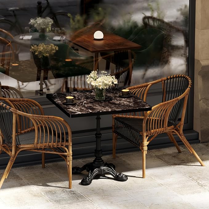 extrasleep 31.5" Bistro Table for Patio, Square Outdoor Dining Table with Cast Iron Style Pedestal Base, Tulip Table for 2-4 Person, Vintage Faux Marble Cafe Kitchen Table for Yard, Balcony, Garden