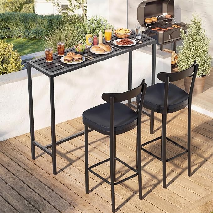 Outdoor Bar Table, 36in Bar Height Table, Black Metal Frame with Weatherproof Top, HDPE Outdoor Furniture for Patio, Hot Tub, Party, Balcony, Indoor
