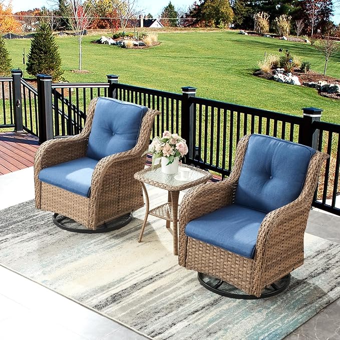 Small Outdoor Side Table - 50 LBS Weight Capacity Wicker Side Table with Storage, Tempered Glass Top Patio Side Table for Porch Balcony Deck Garden - Yellow
