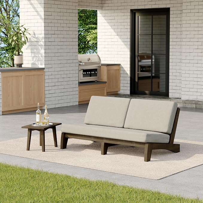 2 Pieces Patio Furniture Sets, All-Weather Outdoor Wood Bistro Set Patio Conversation Side Table Chiars and Patio Loveseat for Balcony, Backyard