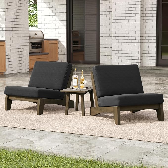 3 Pieces Patio Furniture Sets, All-Weather Outdoor Wood Bistro Set Patio Conversation Side Table Chiars for Balcony, Backyard