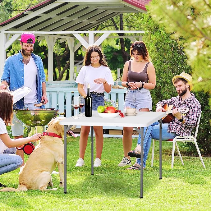 ZENY 34inch Fold in Half Square Table, Portable Plastic Dining Card Table for Kitchen or Outdoor Party Wedding Event, Bi-Folding Picnic Camp Dining Table, White