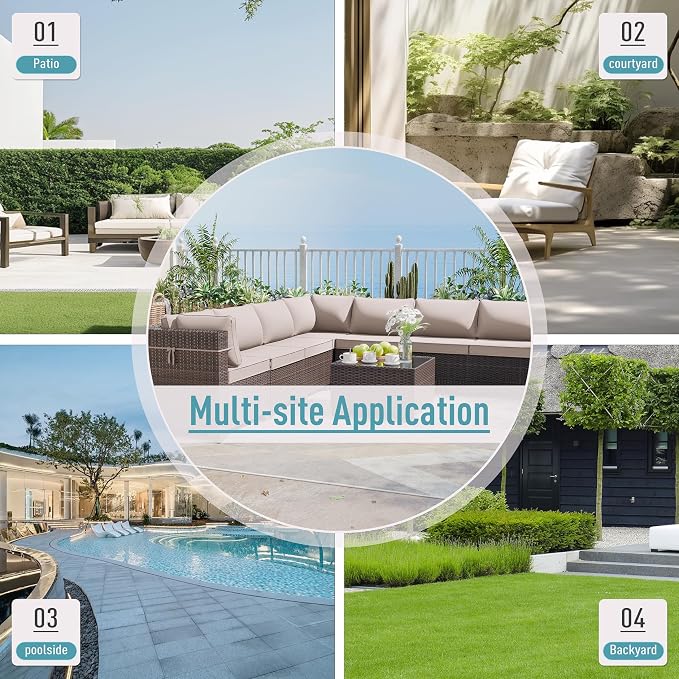 ALAULM 5 Pieces Patio Furniture Set Wicker Patio Conversation Set, Outdoor Sectional Furniture w/Coffee Table & Washable Seat Cushions-Sand