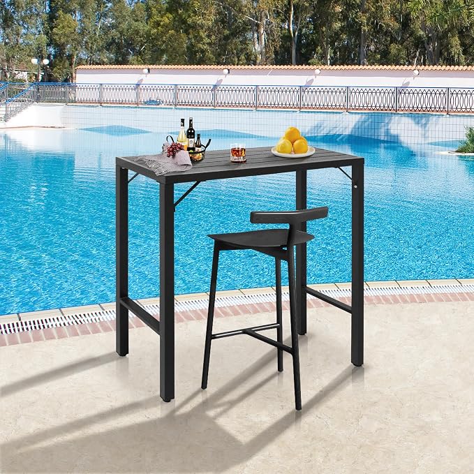 Outdoor Bar Table, 39” Patio Bar Height Table, Bar Counter Pub Dining Table with Waterproof Top for Balcony, Garden, Yard, Poolside (Black)