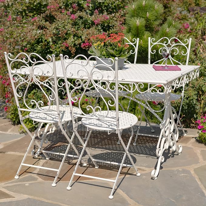 Zaer Ltd. Five-Piece Metal Dining Set in Antique White Solebury
