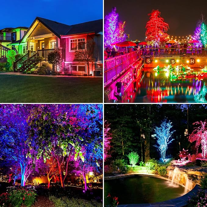 Solar Spot Lights Outdoor Color Changing,Solar RGB Spotlights Waterproof Colored Landscape Lighting Auto ON/Off Adjustable Garden Lights for Yard, Garden, Driveway, Pool, Lawn (6-in-1)