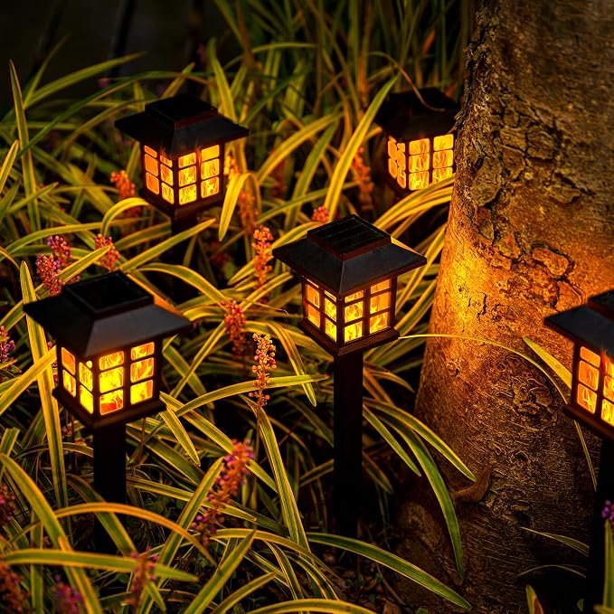 GIGALUMI Solar Lights Outdoor Waterproof 12 Pack, LED Garden Decor | Flickering Flame LED Solar Garden Lights Outdoor Decor, 8 Hours of Landscape Lighting for Garden