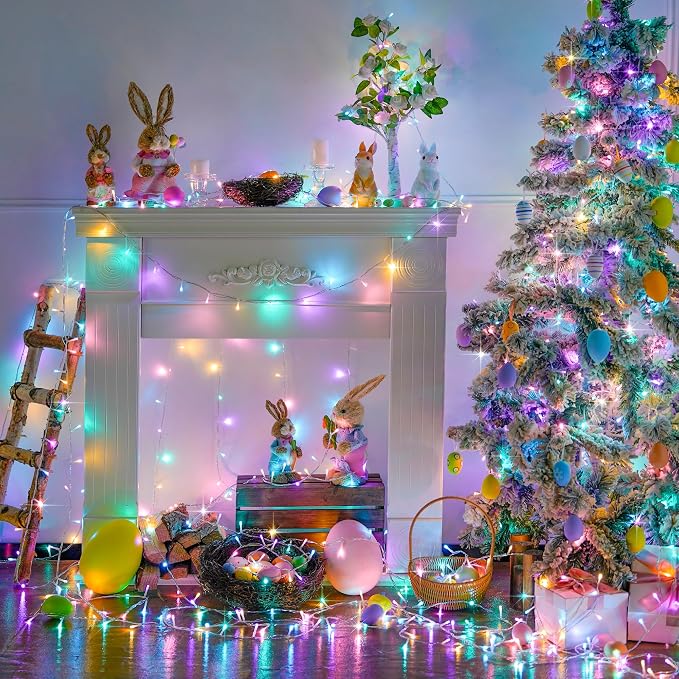 JMEXSUSS 168ft 600 LED Easter Lights Outdoor Indoor Clear Wire | Pastel String Lights with Remote, Multicolor Easter Christmas String Lights Plug in for Bedroom Tree Room Party Decorations