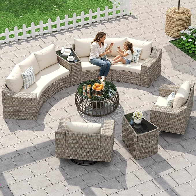 LUXOAK Wicker Outdoor Side Table with Storage and Glass Top, Brown | Patio Wedge End Table, Outdoor Sectional Sofa Companion, UV-Resistant PE Rattan, Tempered Glass Top, Hidden Storage