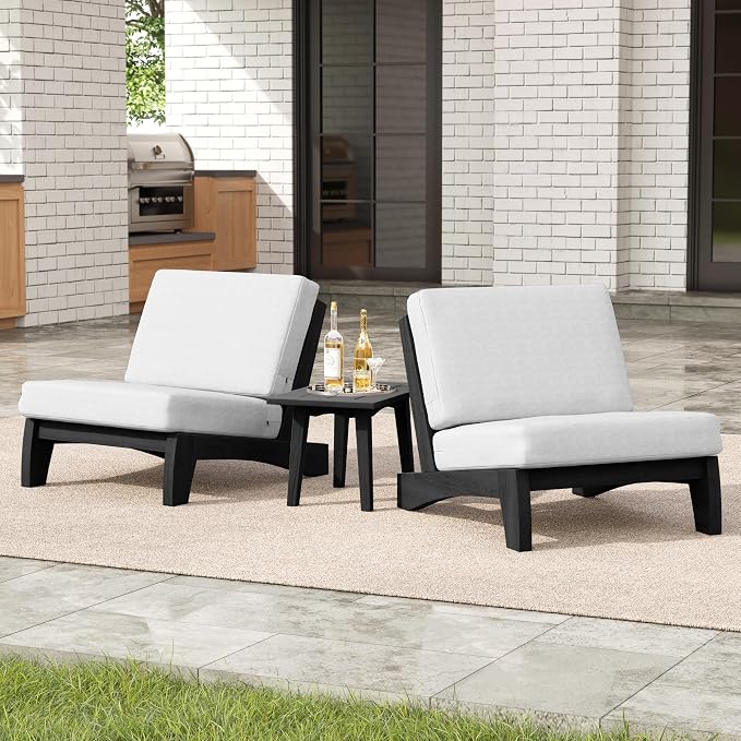 3 Pieces Patio Furniture Sets, All-Weather Outdoor Wood Bistro Set Patio Conversation Side Table Chiars for Balcony, Backyard