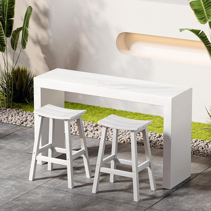 Stoog Weatherproof Bar Stools Set of 4, 28" Patio Barstools, Easy to Clean and Maintain, All-Weather HIPS Furniture for Bar, Kitchen Counter, Deck & Patio, White
