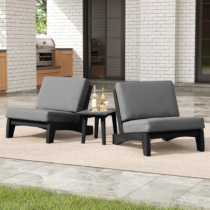 3 Pieces Patio Furniture Sets, All-Weather Outdoor Wood Bistro Set Patio Conversation Side Table Chiars for Balcony, Backyard