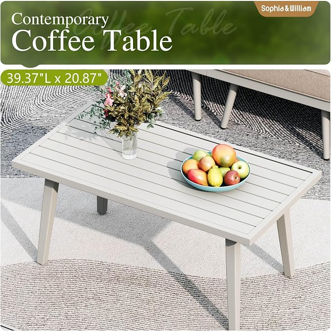 Sophia & William 5-Piece Patio Furniture Set, Outdoor Sectional Furniture with Classic Rope PE Rattan and Coffee Table, All-Weather Conversation Set with Anti-Rust Frame and Olefin Cushions
