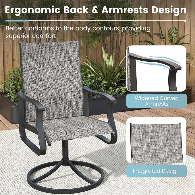 7 Pieces Patio Dining Set, Patio Outdoor Furniture Set of 6 Patio Swivel Dining Chairs and Patio Spliced Rectangular Tabletop with Umbrella Hole, for Deck, Backyard, Poolside & Garden