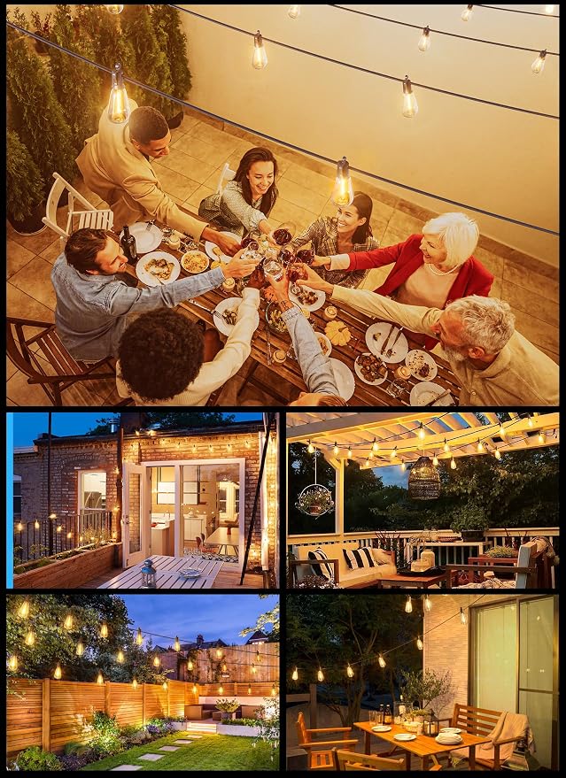 Brightown 108FT Solar String Lights Outdoor, 50+2 Shatterproof LED Lights | Waterproof, Remote Control, Dimmable, Timer, 3 Light Modes, Commercial Grade Patio Lights for Garden, Backyard, Party Decor