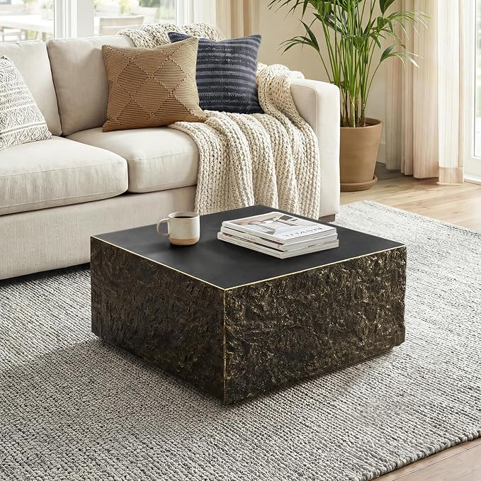 UPHA 28" Square Outdoor Coffee Table, Modern Hollow Concrete Patio Table, Small Minimalist Low Accent Table for Living Room, Balcony, Deck, Backyard, Bronze