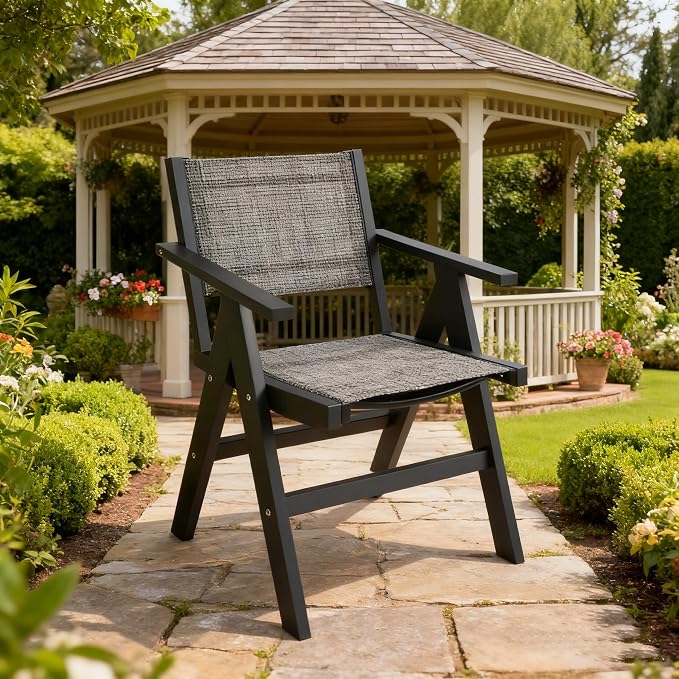 Patio Outdoor Chair, Dining Chair, Durable HIPS Material, Ergonomic Design, Mesh Chair for Patio, Gardens, Pool, Camping ect.(Charcoal Grey)