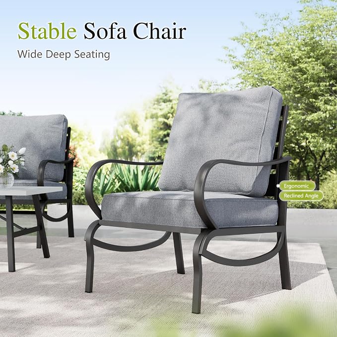Sophia & William Patio Furniture Sets for 7 with Fire Pit Table 45", Outdoor Patio Furniture Set 8 Pcs, Convesation Set with 4 x High Heavy Sofa Chairs, 1x3-Seat Sofa, for Porch Poolside Blue