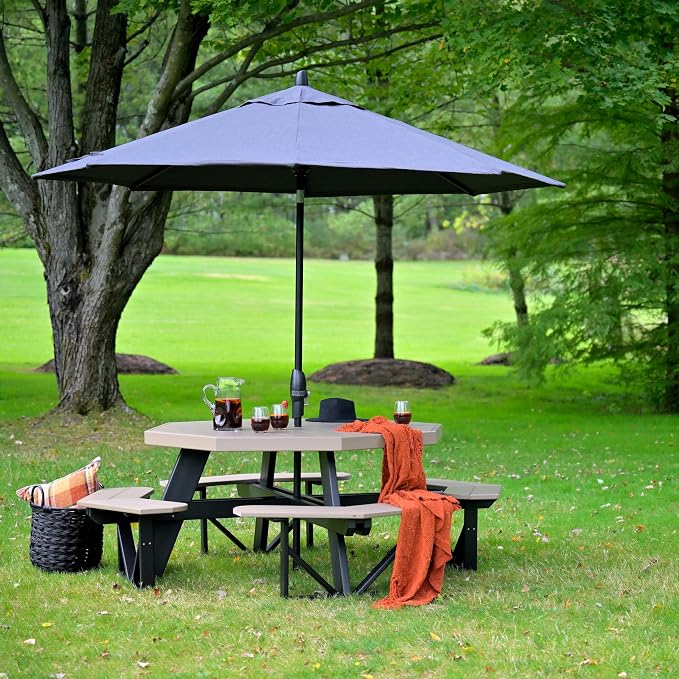 Furniture Barn USA Poly Lumber Octagon Picnic Table, Weatherwood & Black