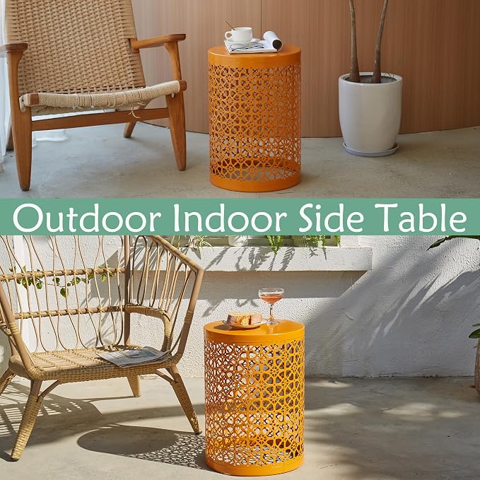 Y&M Outdoor Side Tables, Set of 3 Metal Stacking Patio Side Tables for Outside, Round Indoor End Tables, Coffee Accent Poolside Tables for Patio Garden Balcony, Orange