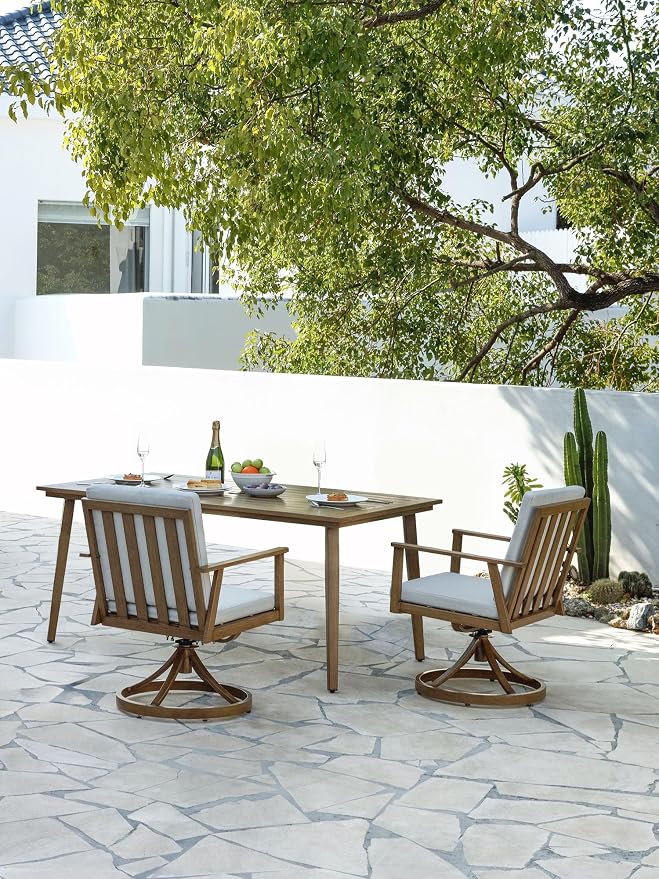 Outdoor Swivel Patio Dining Chair Set of 2, Never-Rust Outdoor Aluminum Patio Swivel Chairs with Cushions, Patio Dining Furniture Chairs Set for Garden, Backyard, Porch, Lawn, Teak