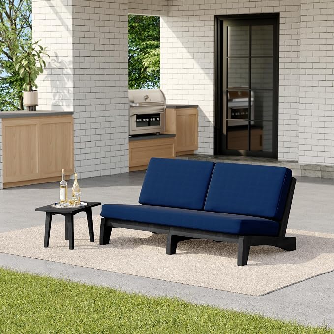 2 Pieces Patio Furniture Sets, All-Weather Outdoor Wood Bistro Set Patio Conversation Side Table Chiars and Patio Loveseat for Balcony, Backyard