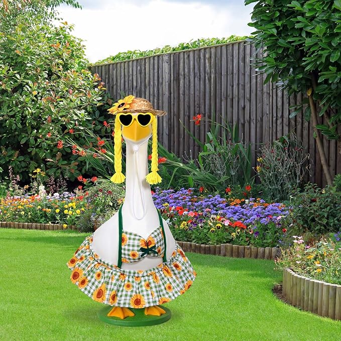 JcHrmers Bikini Goose Outfit Summer Sunflower Porch Goose Outfits Hawaiian Lawn Goose Clothes Fits 23" Cement Plastic Goose Statue for Summer Outdoor Garden Yard Patio Art Decor