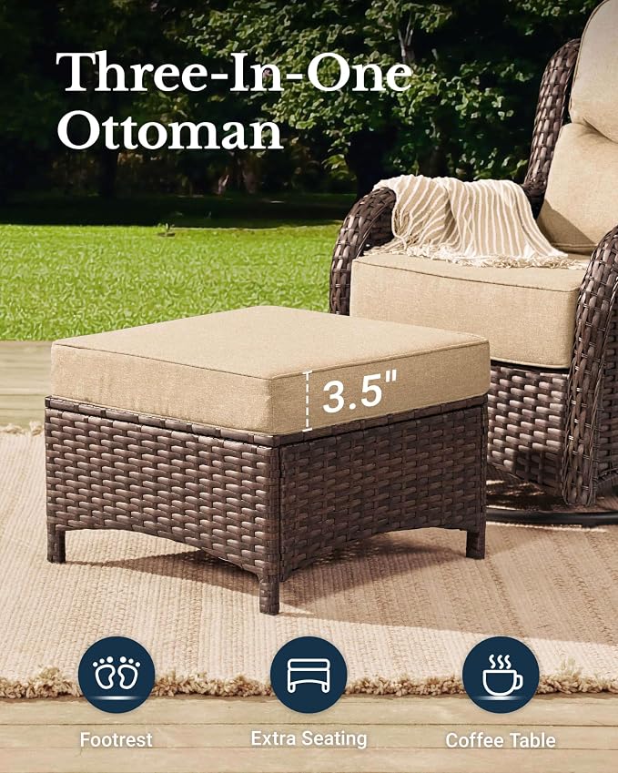 HILLGA Luxury Outdoor Patio Furniture Set with 6-Inch Thick Cushions, High Back Wicker Swivel Rocker Chairs, 11 Pcs All Weather Conversation Set for Large Deck, Yard and Poolside, Beige (V3)