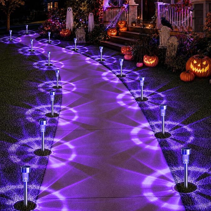 GIGALUMI Solar Halloween Lights Outdoor Waterproof 12-Pack Halloween Decor | Auto dusk-to-dawn on/off, ideal for yard lawn pathway patio walkway, creepy holiday night ambiance