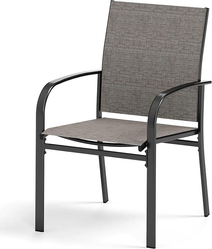 HERA'S HOUSE Patio Dining Set for 4, Wood-Look Metal Table, Brown Chair | 37" outdoor square table + textilene chairs, All-weather, rust-resistant for Lawn Garden Backyard