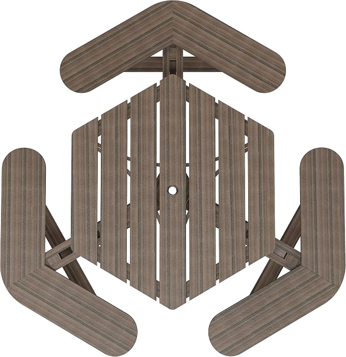 Shoreline Made in USA Hexagon Picnic Table, Seating for 6, Weathered Driftwood