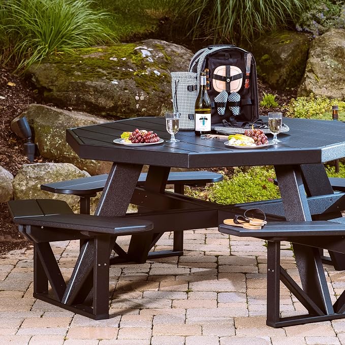 Furniture Barn USA Poly Lumber Octagon Picnic Table, Black