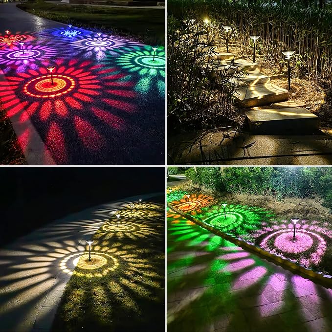 Nupostai Bright Solar Pathway Lights 2 Pack, Color Changing + Warm White LED, IP67 Waterproof Solar Garden Lights for Walkway, Yard, Backyard, Lawn Decorative