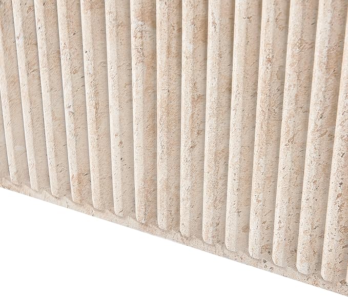 Christopher Knight Home Livia 20.28" Tall Outdoor Square Accent Side Table, Patio Decorative End Table with Fluted Design, MGO Garden Stool for Patio Living Room Balcony & Garden Decor, Travertine