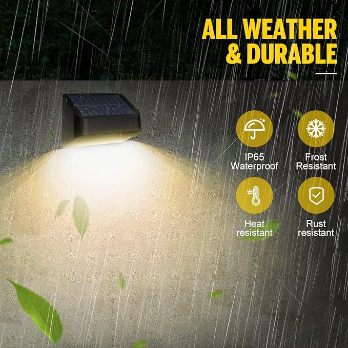Brighter Solar Fence Lights RGB 8 Colors, Dusk to Dawn Deck Light, Fence Solar Lights Outdoor IP65 Waterproof, Solar Outdoor Lights for Backyard/Railing/Wall/Step/Patio(4 Pack)